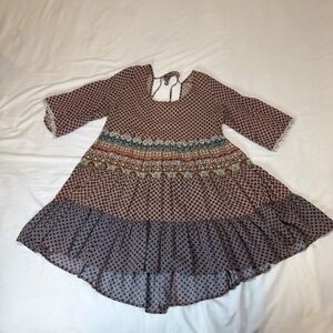 Umgee Peasant Boho Floral Tunic Top Blouse Size Small Ties‎ In Back